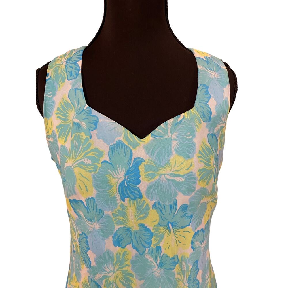 Dressbarn Hibiscus Floral Tropical Sleeveless Sweetheart Neckline Midi Dress (6) - Picture 4 of 6